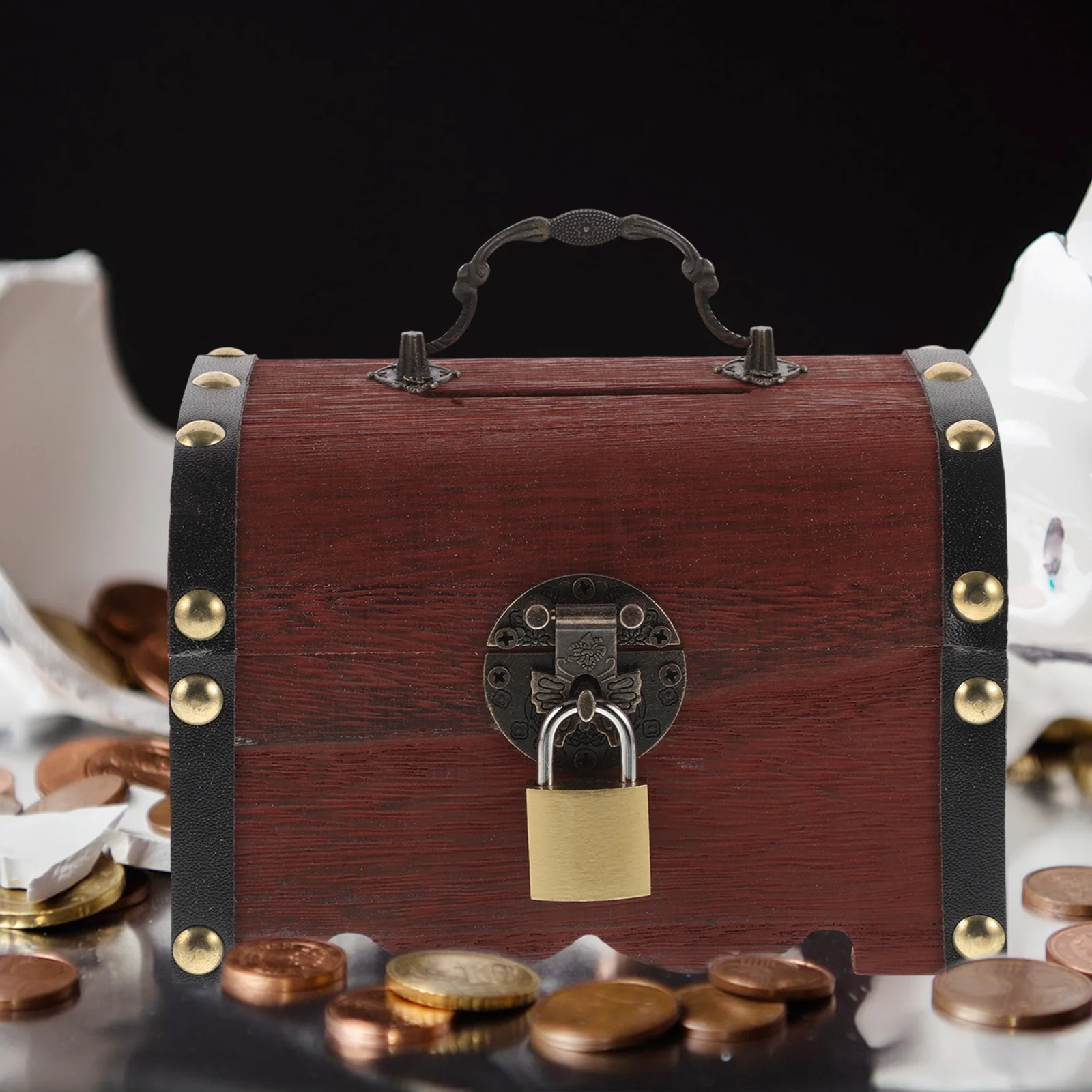 

Children Piggy Bank Wooden Treasure Chest Lock Money Saving Box For Kids Large Capacity Secure Storage Creative Educational Gift