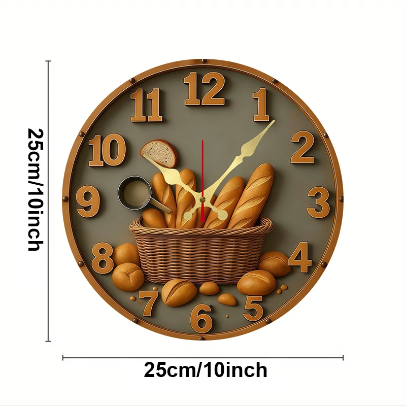 Bread Basket Wooden Round Silent Hanging Wall Clock, Suitable For Living Room, Office, Study Room, Bedroom, Home Decoration.