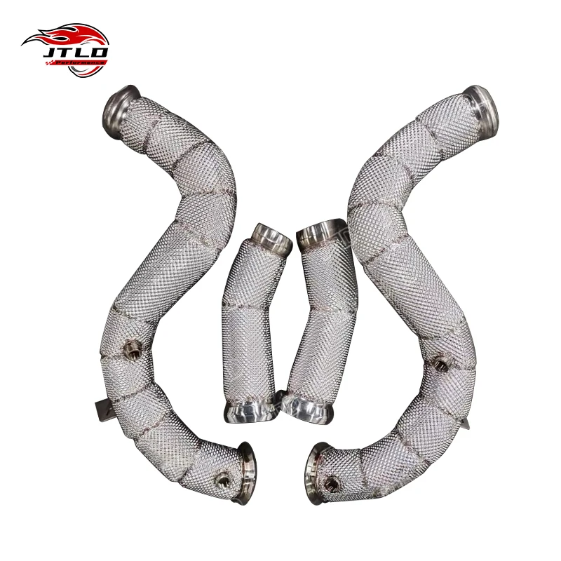 JTLD Performance Exhaust Catless Downpipe with Heat Shield for Mercedes-Benz C63 W205 C63 S Without OPF Exhaust Decat Test Pipes