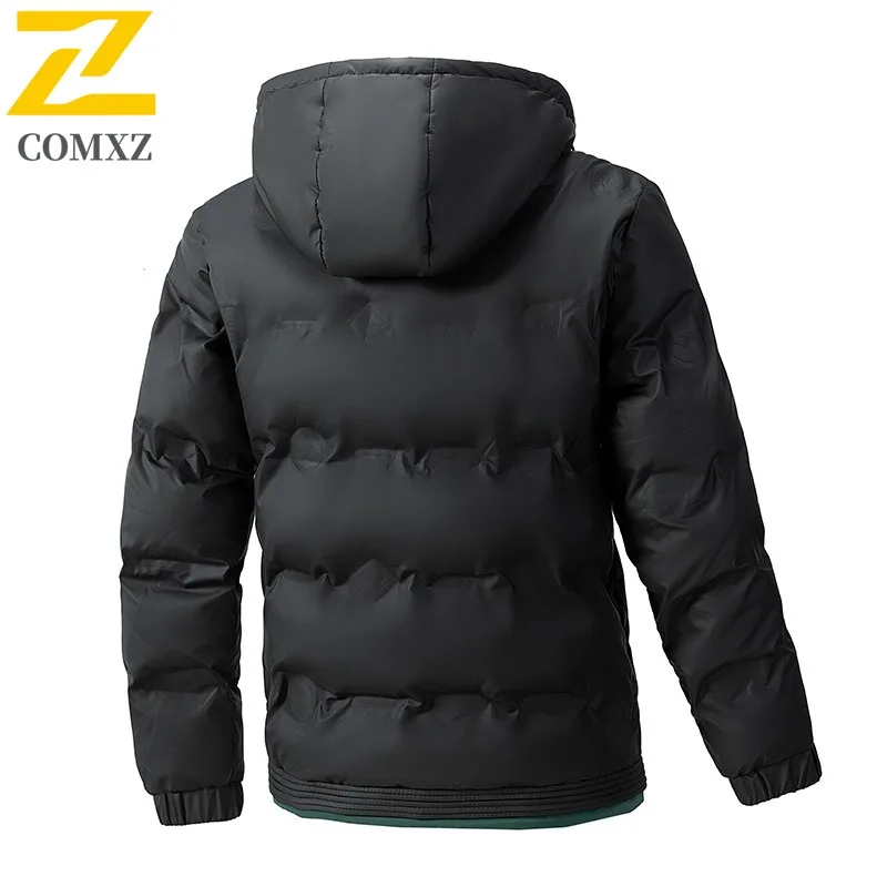 COMXZ 2025 メンズ アメリカン スリム フード付き 厚手 コットン 冬用ジャケット 暖かい タクティカル 防水 防風 アウトドア ワークウェア コート