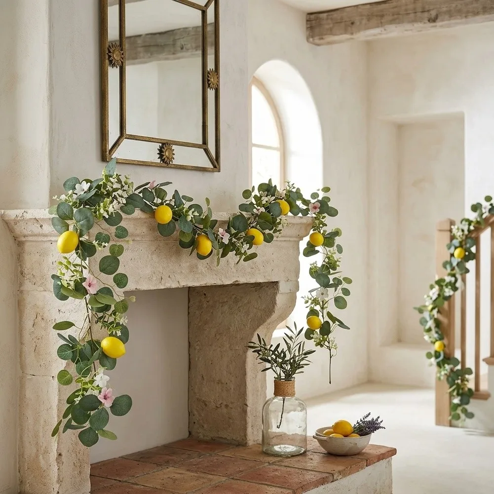 Plastic Lemon Vine Wreath 175cm for Weddings For Parties Air Conditioning Pipes Wall Hanging Floral Decoration