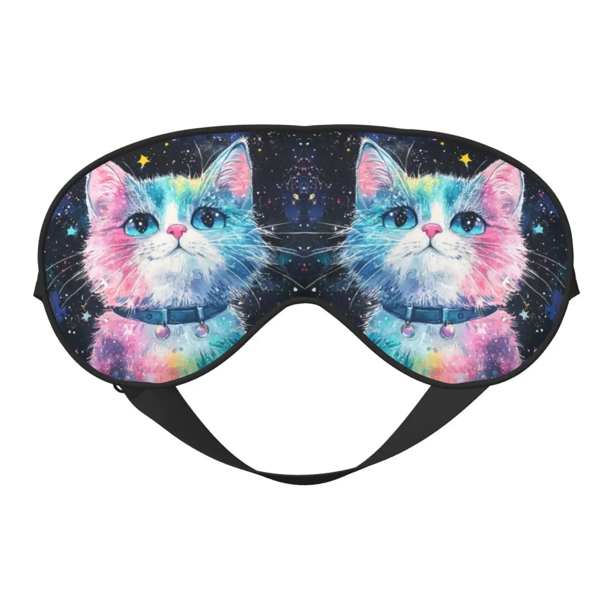 

Black Cat Soft Eye Mask Double Side Cut Kitten Pet Lovers Blindfold For Plane Adjustable Block Out Light Eye Patch