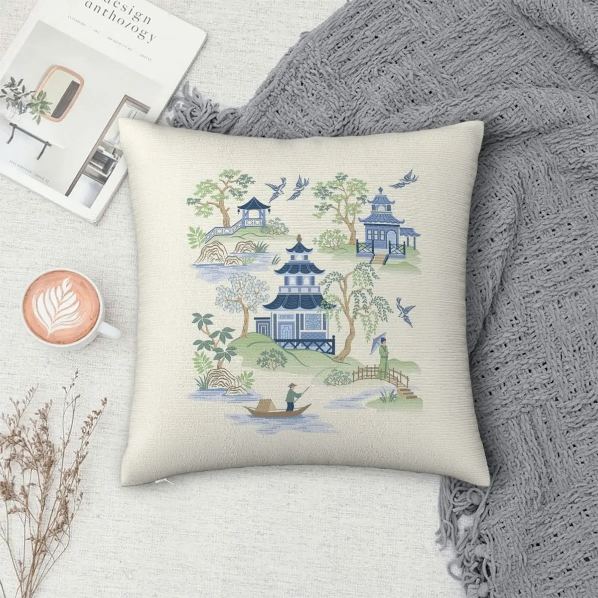 

Квадратная наволочка в стиле шинуазри, наволочка из полиэстера, декоративная удобная подушка на молнии для домашнего дивана