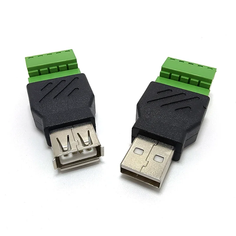1PCS For Computer TV Phone Keyboard MouseSolderless USB2.0 Male Plug Female Socket To 5Pin Screw Terminal USB A Jack Connector