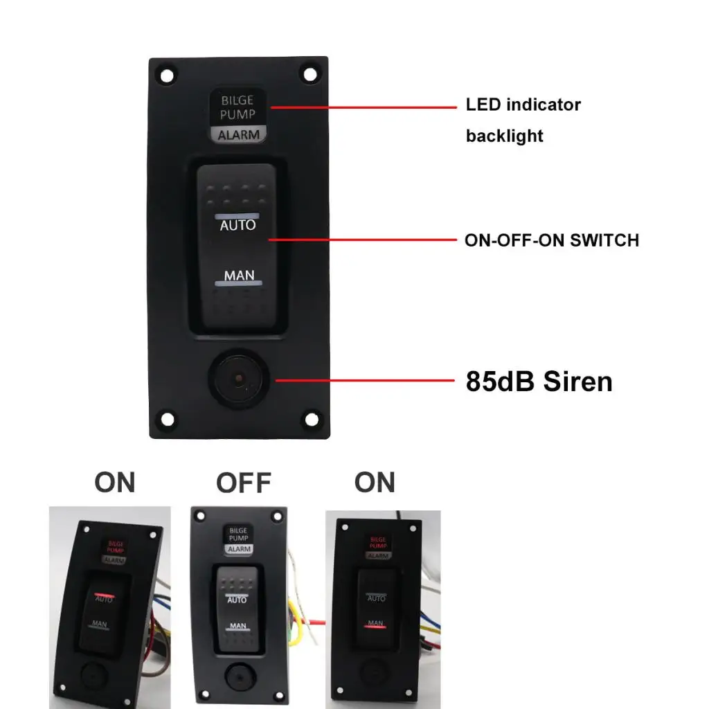 Bilge Pump LED Switch Panel IP66 Waterproof Curved ABS Control Module for Marine Lights LED 12V Boat