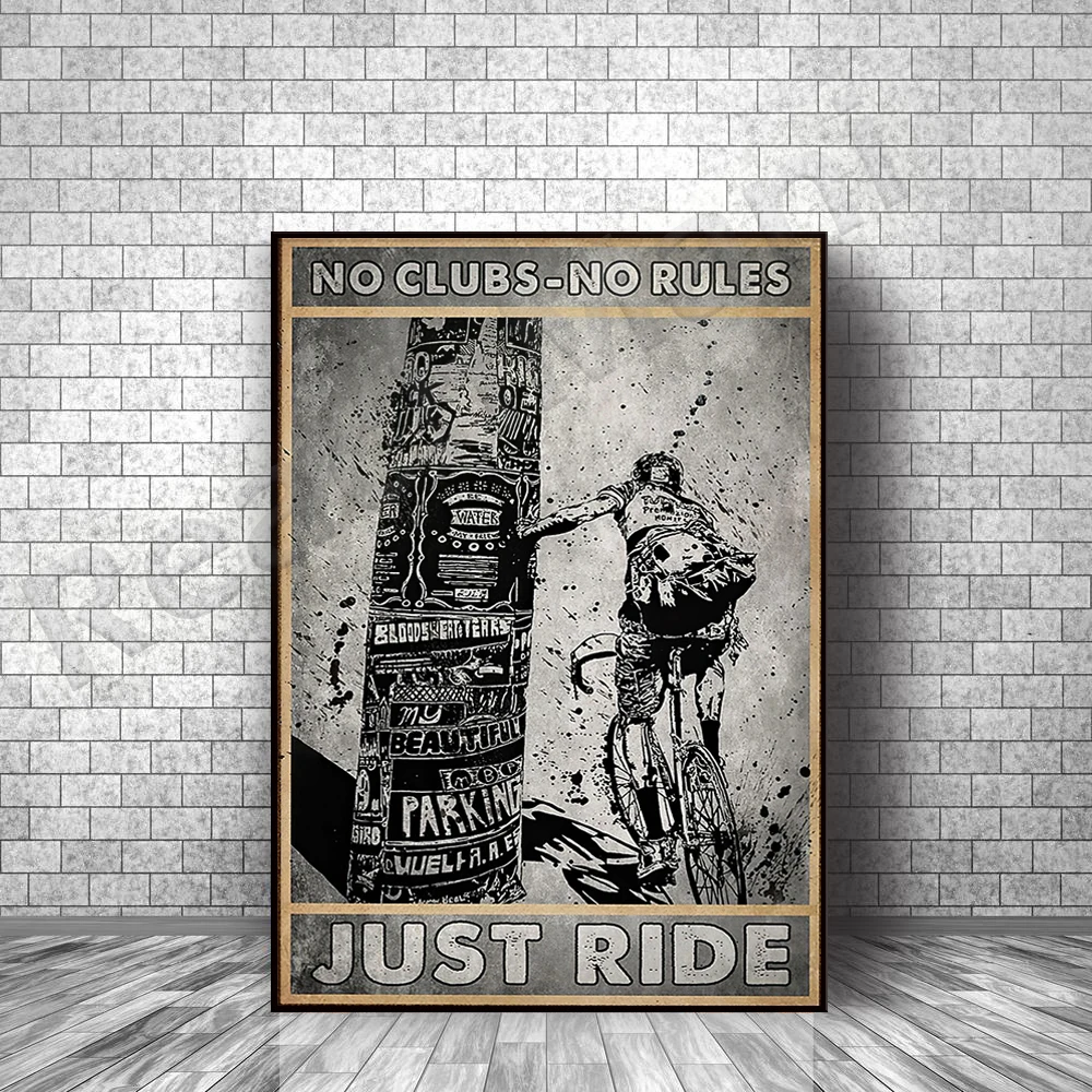 no club no rules just ride poster/bike art print/road bike wall art deco gift