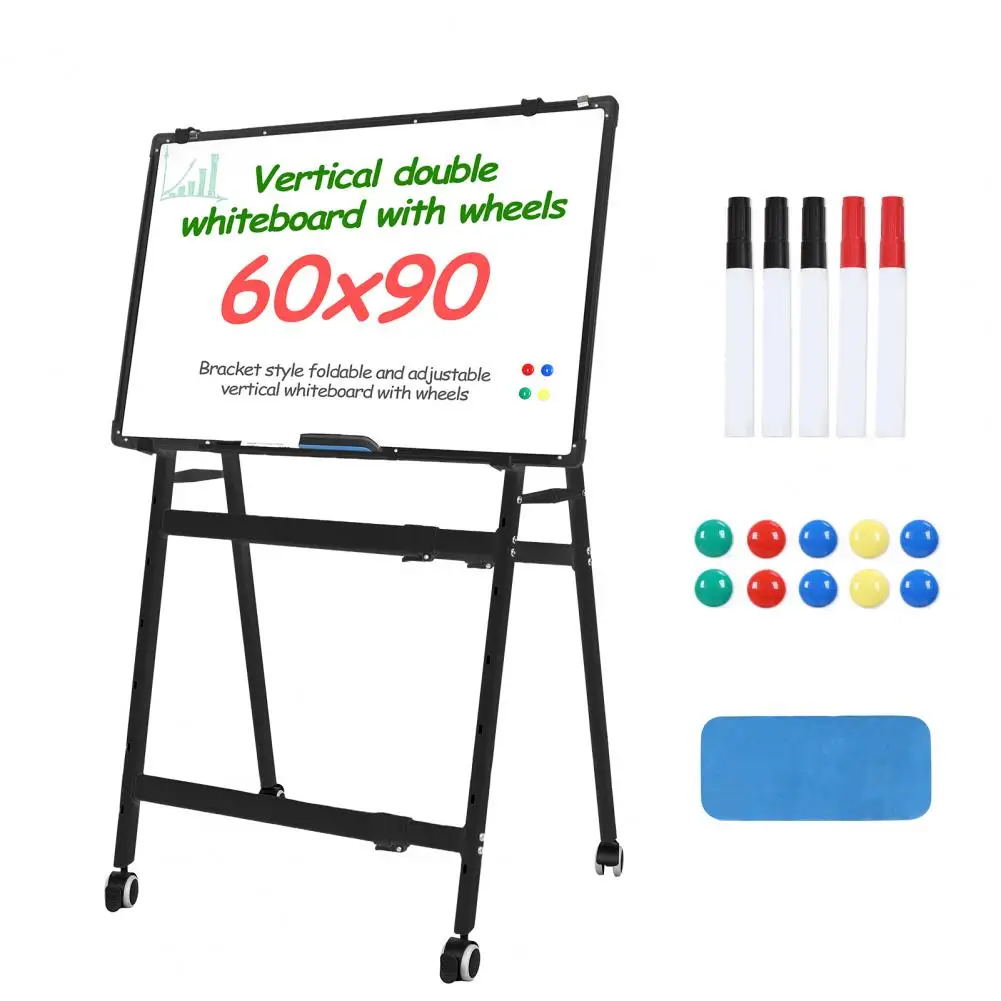 Double-Sided Magnetic Whiteboard Foldable A-Frame Easel Stand with Wheels Adjustable Height Dry Erase Board for Office Teaching