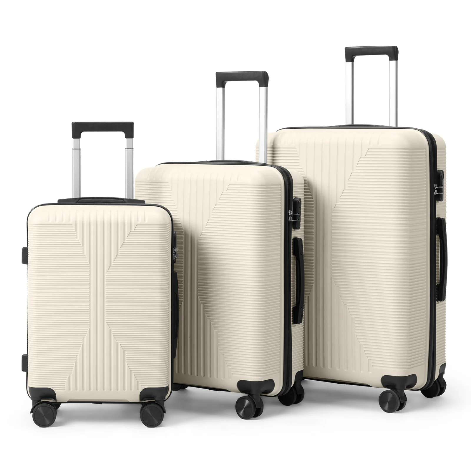 PP Trolley Case 20in 24in 28in 3PCS Suitcase Set Off White