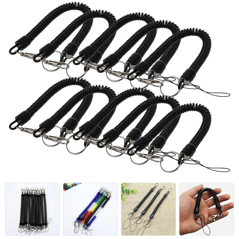 

10 Pcs Keychain Lanyard Spring Rope Retractable Heavy Duty Fishing Elastic Strap Buckle Detachable