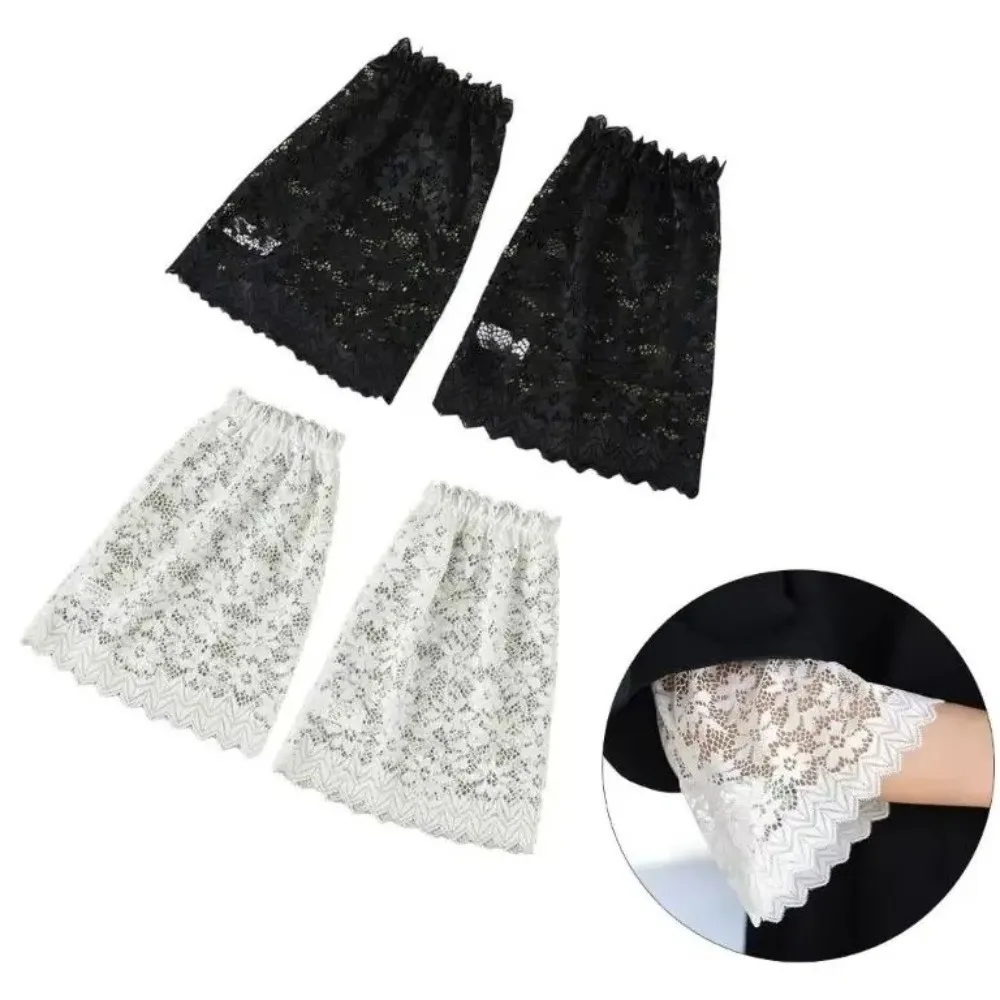 Fashion Soft Lace Sleeves Elastic Wrist Breathable Decorative Cuffs Solid Color Mesh Bell Sleeves for Casual Outfits