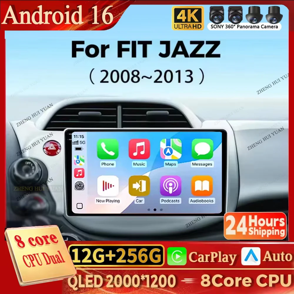For HONDA FIT JAZZ 2008 2009 2010 2011 2012 2013 Android 16 Carplay Car Radio Multimedia Video Player Navigation GPS Head Unit W