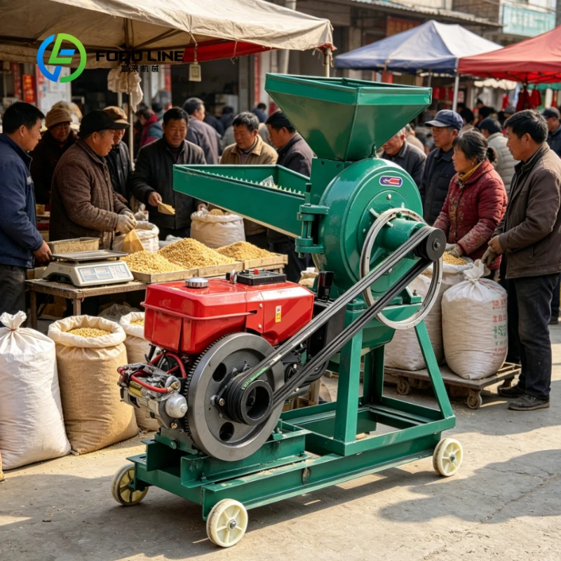 Customized High Capacity Diesel Motor Disc Mill Mobile Wheeled Grain Grinder Corn Maize Wheat Flour Mill Farm Use Feed Crusher