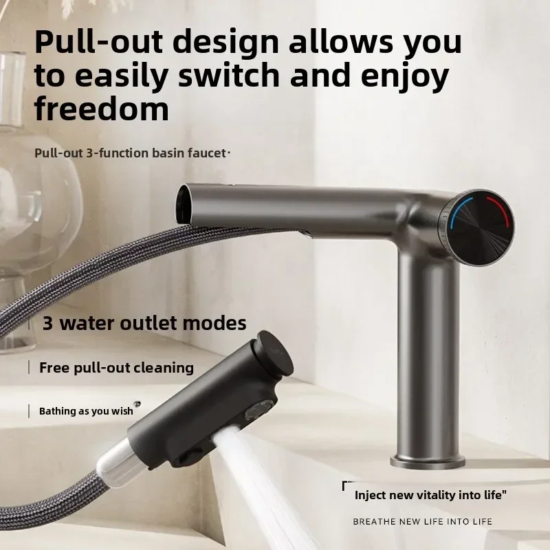 Mouthwash basin Hot and cold basin faucet, pouring out water Digital display Bathroom Hand washing Household splash proof