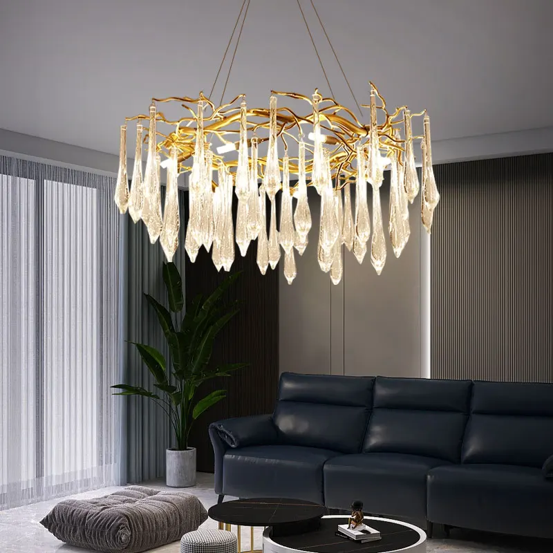 Branch Crystal Chandelier For Kitchen Table Living Dining Room Bedroom Round Modern Gold Crystal Hanging Chandelier Lights