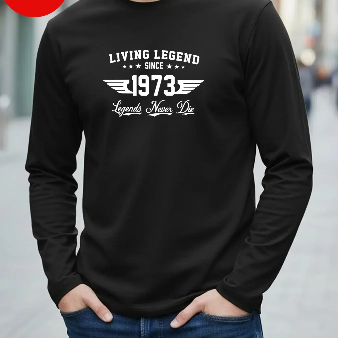 Men New Trendy Cotton Long Sleeve Top, Eye-catching Graphic Print, Crew Neck Casual Streetwear