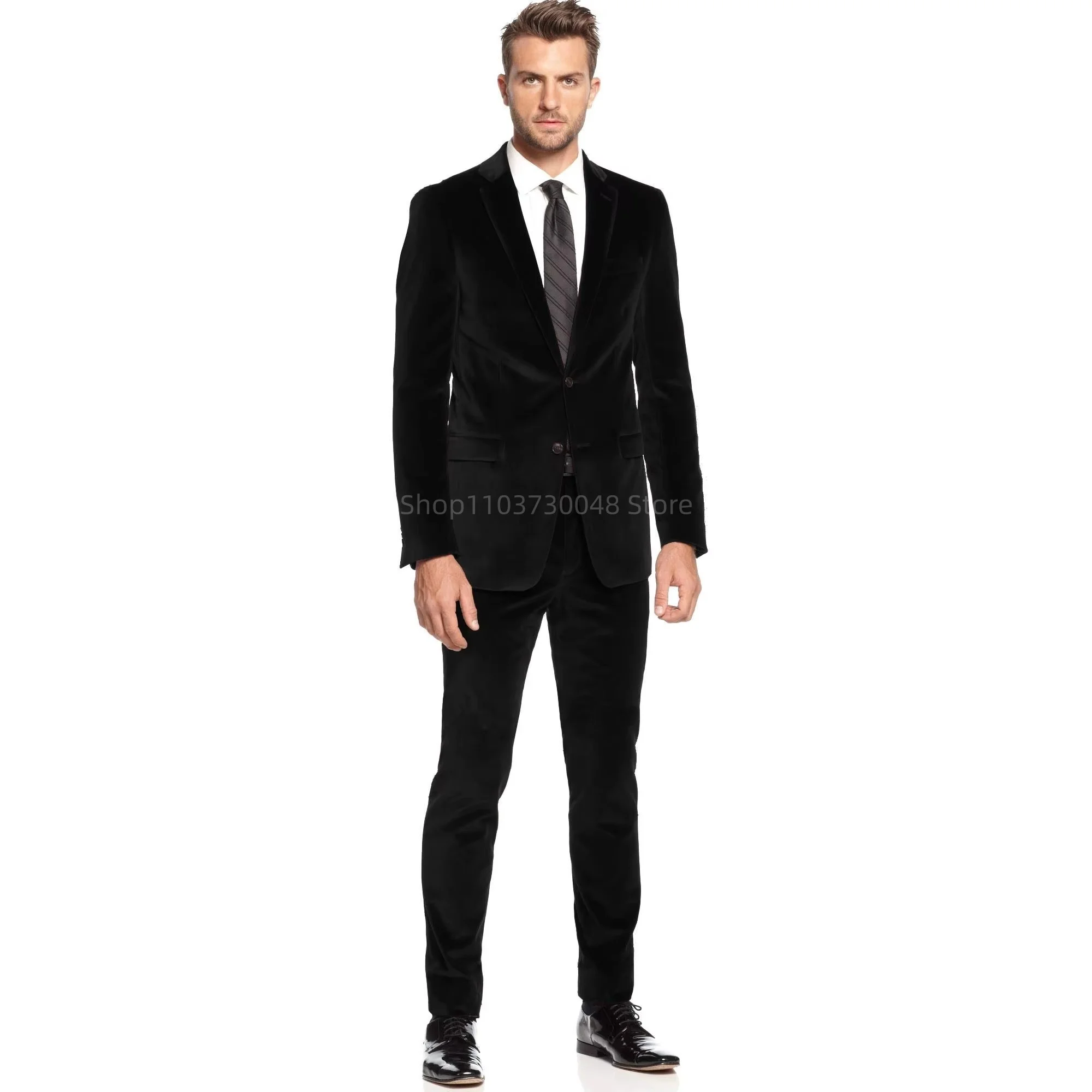 Solid Velvet 2 Pieces Men Suits Set New Men's Formal Business/Wedding Suits Notch Lapel Two Buttons Blazer and Pants for Party