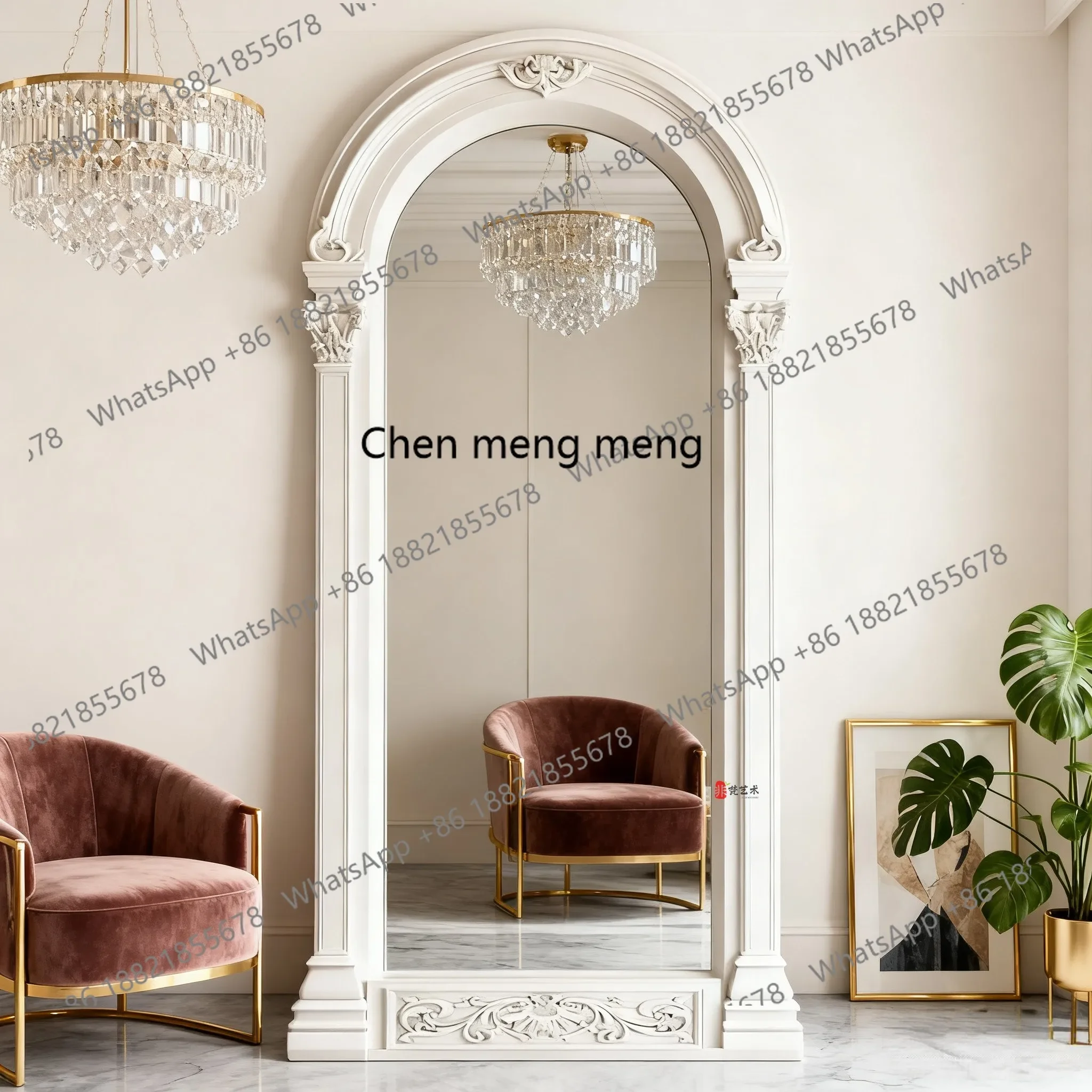 YL Italian arched light luxury full body mirror European retro villa living room floor mirror French clothing store