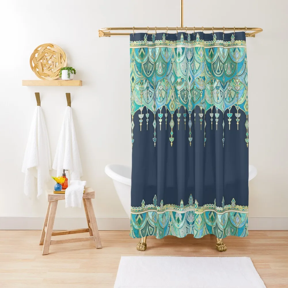 

Art Deco Double Drop in Blues and Greens Shower Curtain For Bathrooms For Bathroom Shower Shower Set Curtain