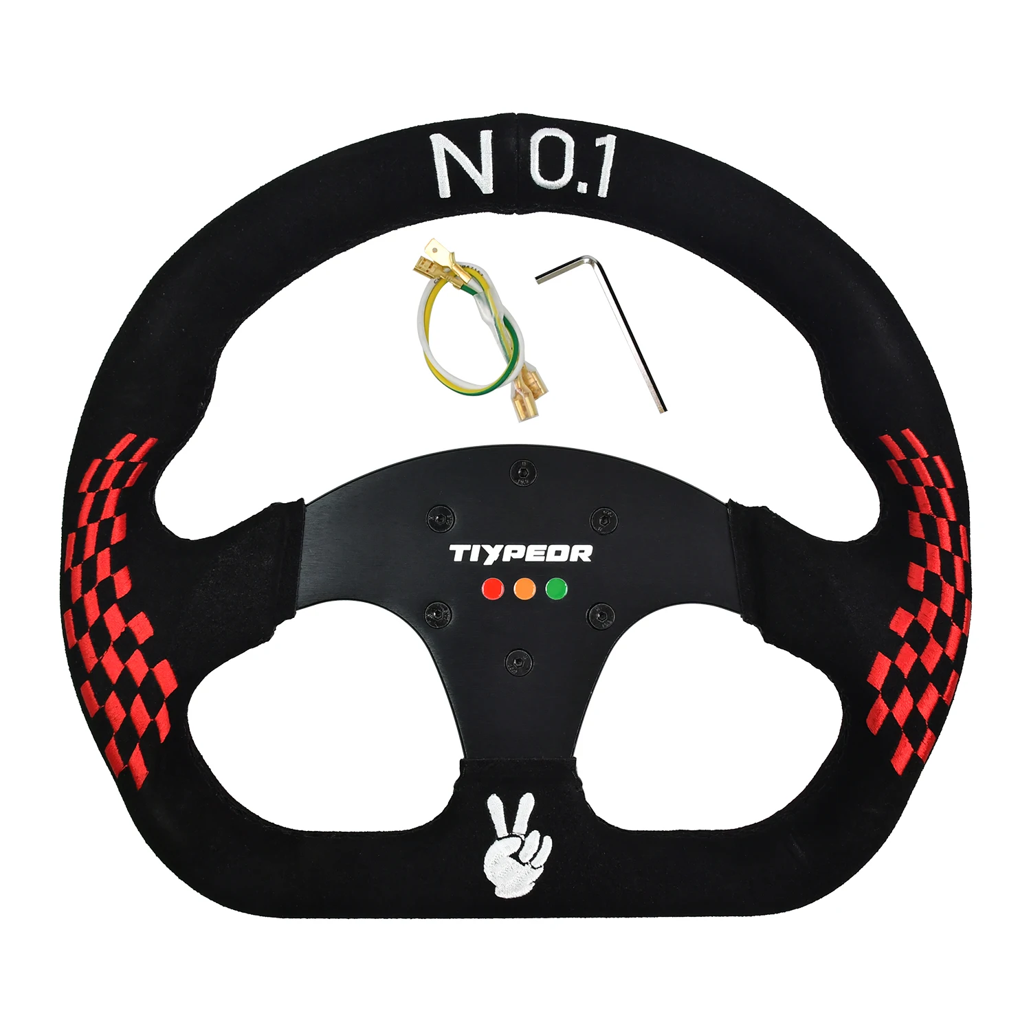 

13" Suede Racing Steering Wheel Embroidered NO.1 & Victory Hand Universal for Sim Racing Game Simulator with Horn Wire Kit