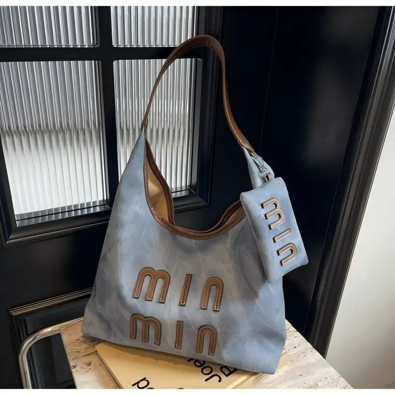 디자이너 스타일 가방 - 2025 신상 - 캐주얼 레트로 대용량 데님 소재 클래식 크로스바디 토트백