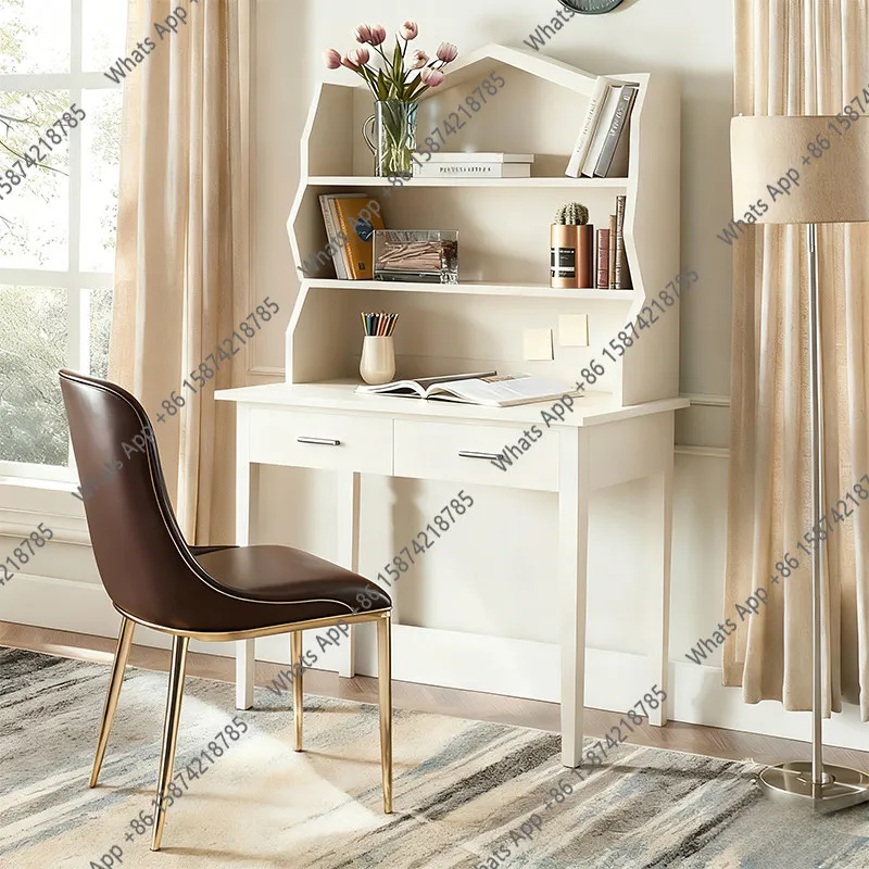 

Solid wood desk bookshelf integrated table simple student home bookcase combination small apartment French study table