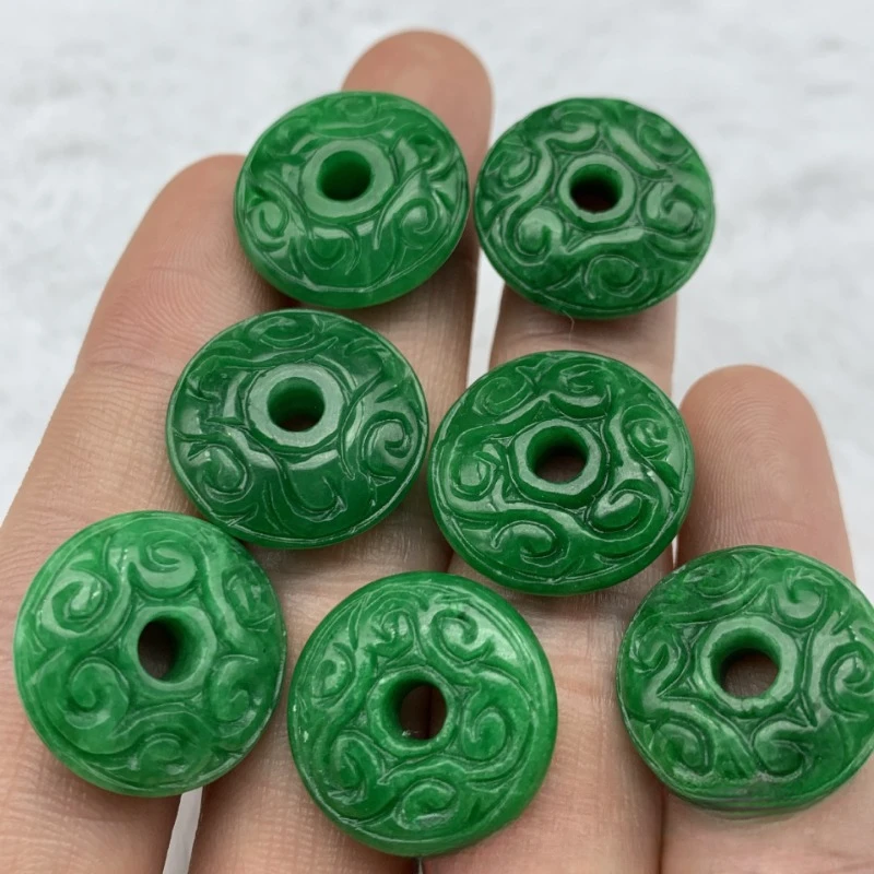 

Jade Dry Green Carved Safety Buckle, Boutique Men's and Women's Money Jade Buckle Pendant 3ps/lot