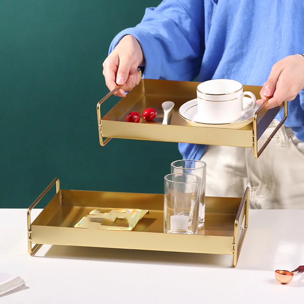 

Gold Storage Tray Metal Fashion Wrought Iron Desktop Plate Coffee Table Decorative Organizer Makeup Brush Holder