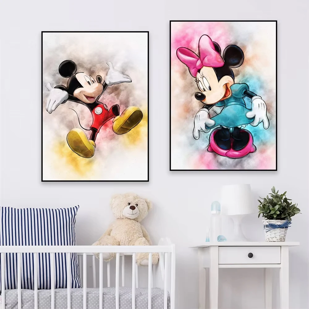 

MINISO Disney Микки Маус Минни акварельный постер детская художественные принты Дейзи Утка Гуфи холст картина комната Настенный художественный декор
