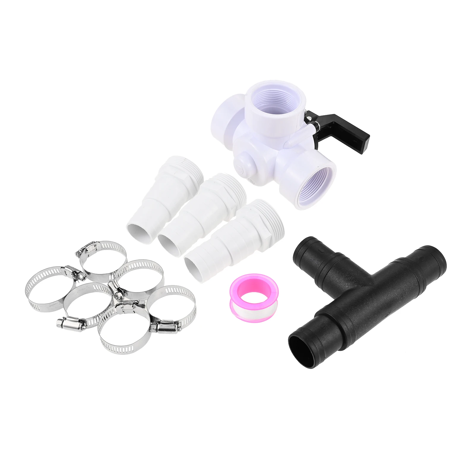 1Set Bypass Pool Set 32/38 mm Connection with 3-Way Valve ABS Adapter Hose Clamps Sealing Tape Set for Sand Filter Systems