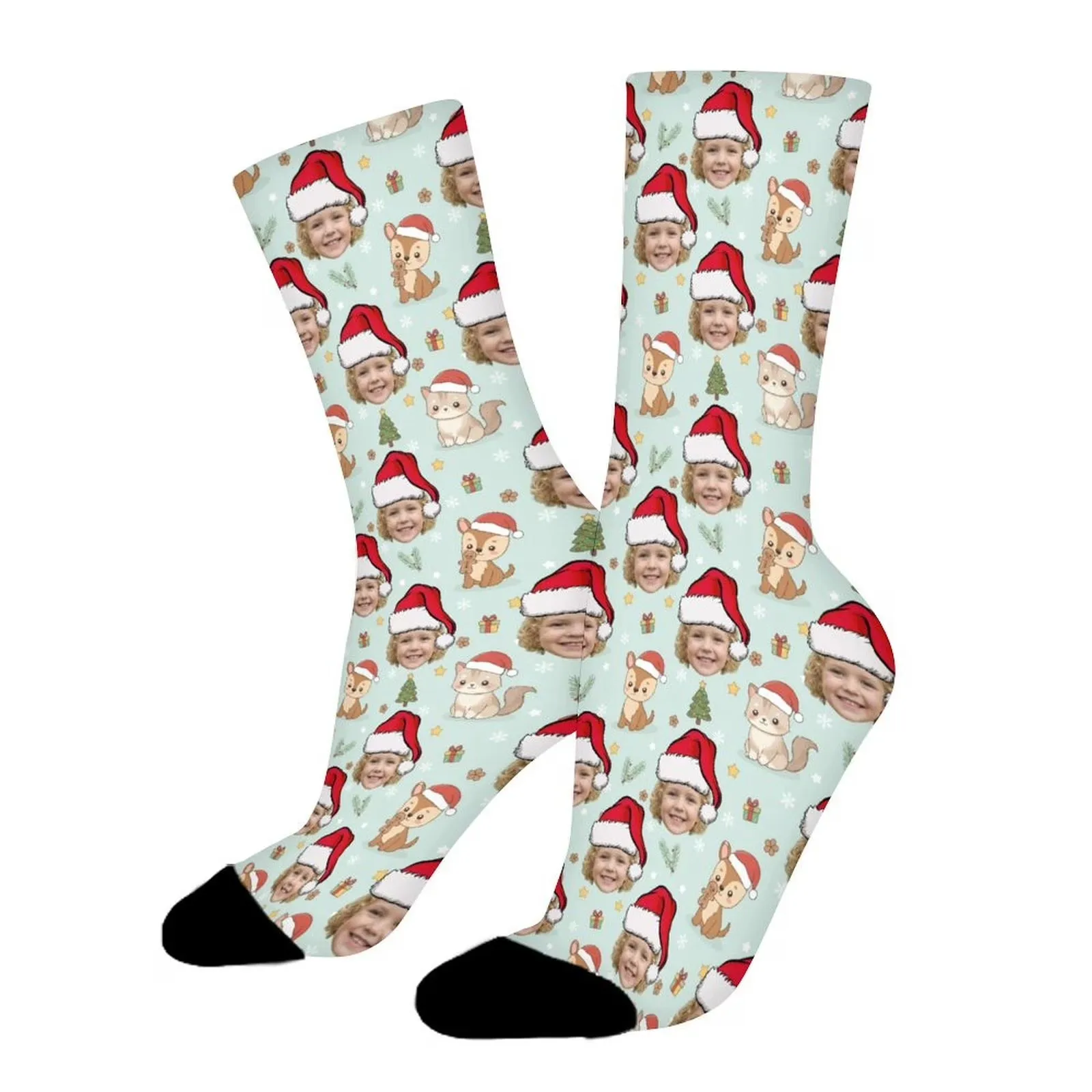Custom Face Christmas Santa Hat Socks Funny Novelty Crew Socks for Women Men Sports