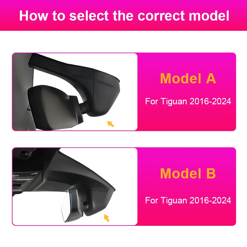 For Volkswagen Tiguan 2016-2024 (2nd Gen) Front and Rear Dash Cam for Car Camera Recorder Dashcam WIFI Car Dvr Recording Devices