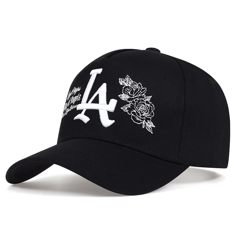 Unisex LA Rose Embroidery Snapback Baseball Caps Spring and Autumn Outdoor Adjustable Casual Hats Sunscreen Hat