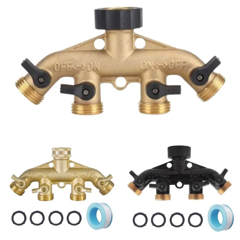 4-way Ball Valve Manifold Water Separator 3/4 Inch Durable Brass Faucet Diverter Adjustable Switch Screw Type