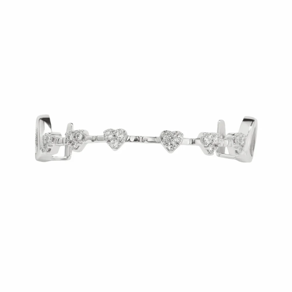 

Trendy Hip Hop Dental Grills rhinestone Double Glossy Tooth Caps Simple Gold/Silver Love Drill Braces Dental Crown