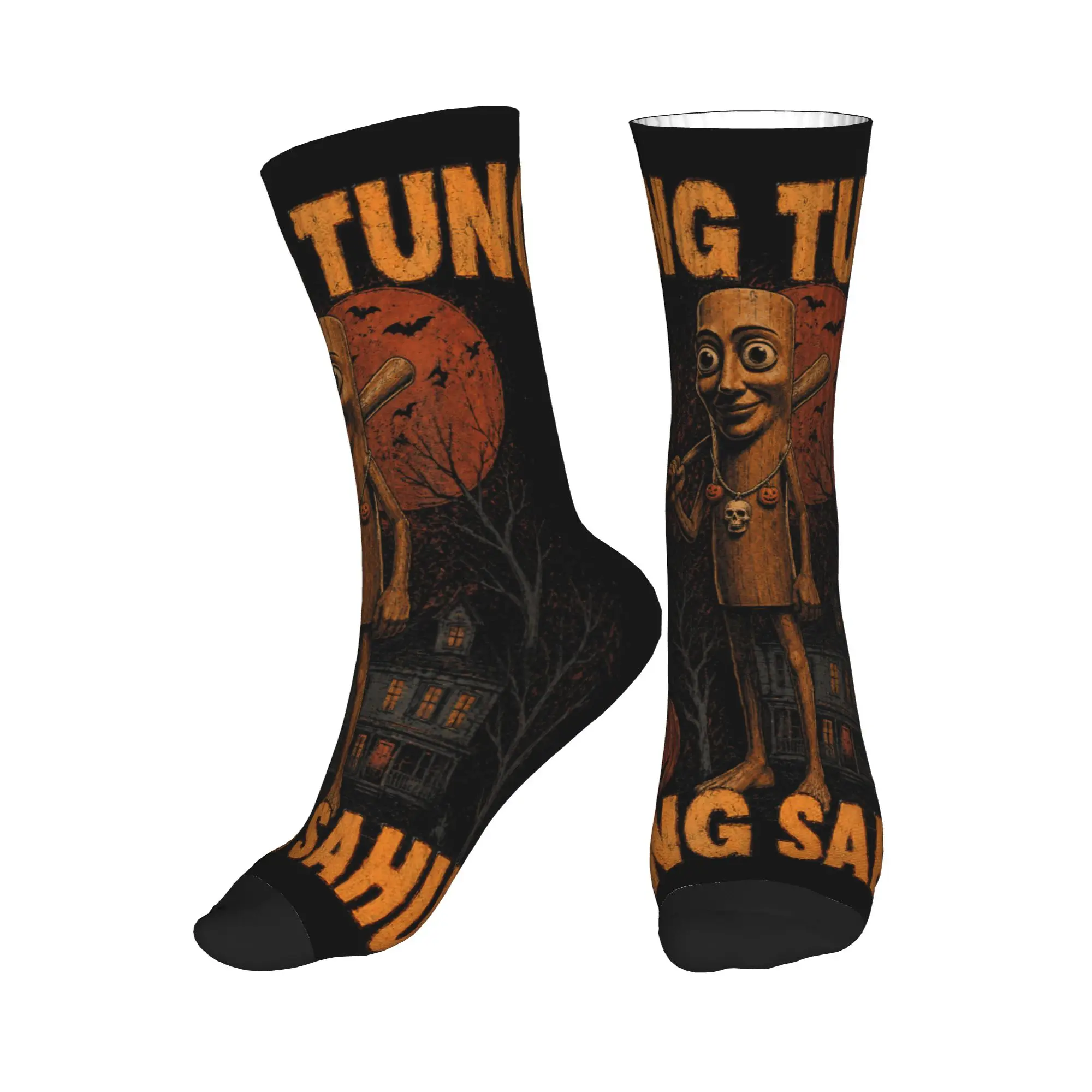 Men Socks Vintage Halloween Tung Tung Sahur Pumpkin Scary Stockings Autumn Elegant Soft Socks Design Skateboard Anti Sweat Socks