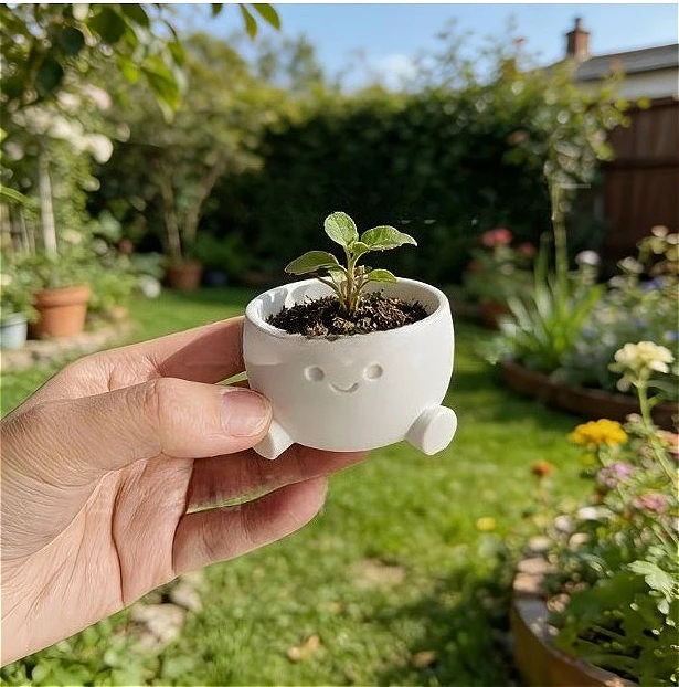 3D Printed Mini Smile Face Succulent Pot, Creative Flower Container for Desk Shelf, Home Garden Decor