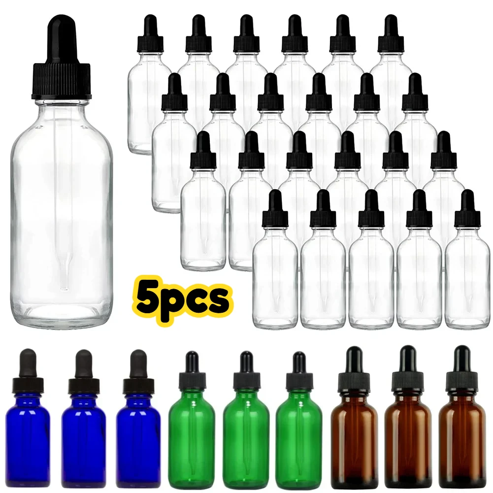 5pcs 5/10/15/20/30ml/50ml Amber Empty Glass Dropper Bottle Essential Oil Aromatherapy Liquid Reagent Refillable Containers