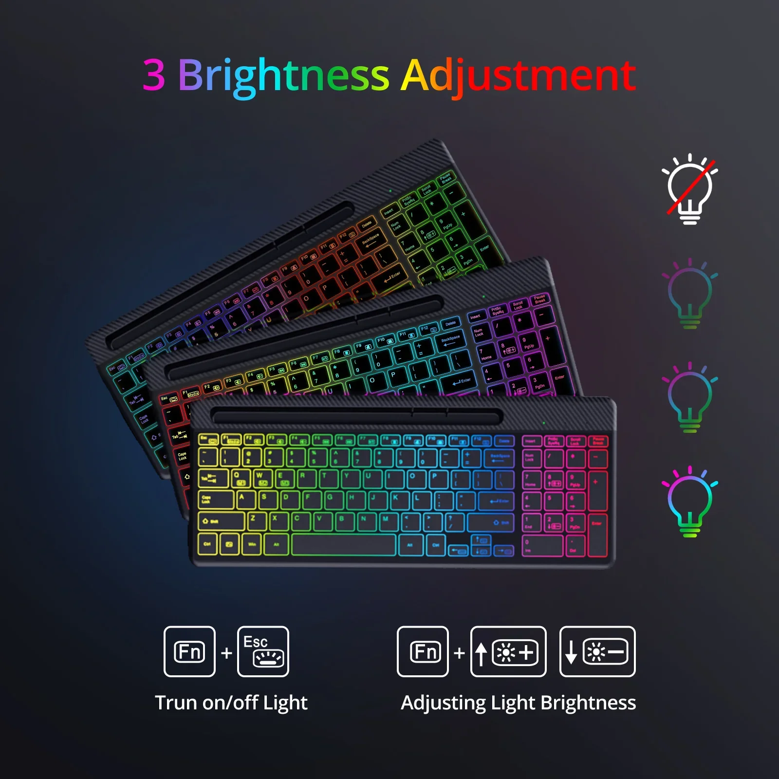 Wireless Keyboard and Mouse, with 15 Backlit Effects, Rechargeable Wireless Keyboard Mouse Combo with Phone/ Tablet Holder, 2.4G