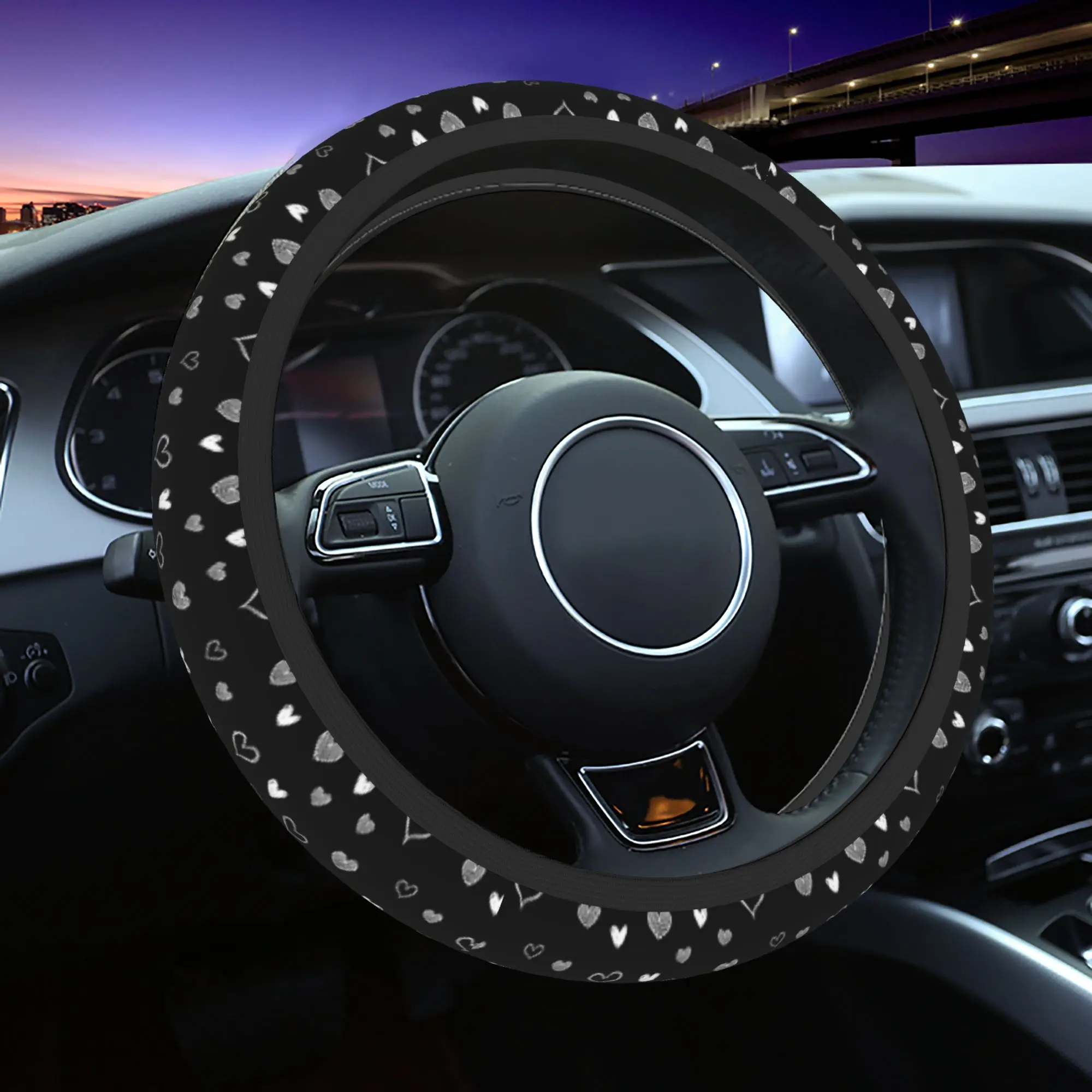 Heart Pattern Car Steering Wheel Cover 37-38 Anti-slip  Steering Wheel Protective Cover Fashion Steering-Wheel Accessories