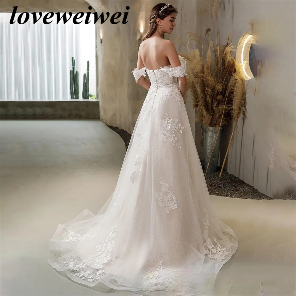 A Line Princess Wedding Dresses Women Sweetheart Off Shoulder  Bridal Gowns Lace Applique Beach Boho vestidos de novia