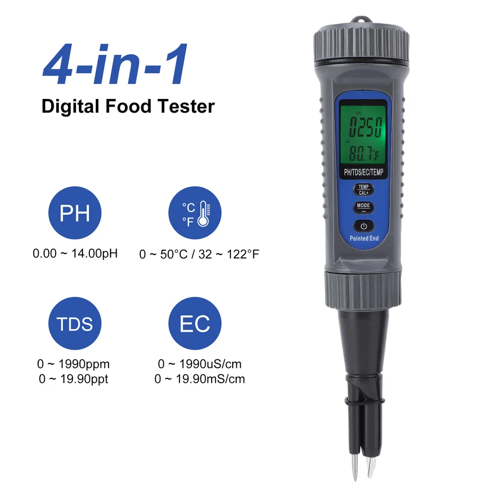 Food Lab pH Meter with Conductivity and Temperature Functions for For dough Fresh Meat Cheese Fruits Water Testing