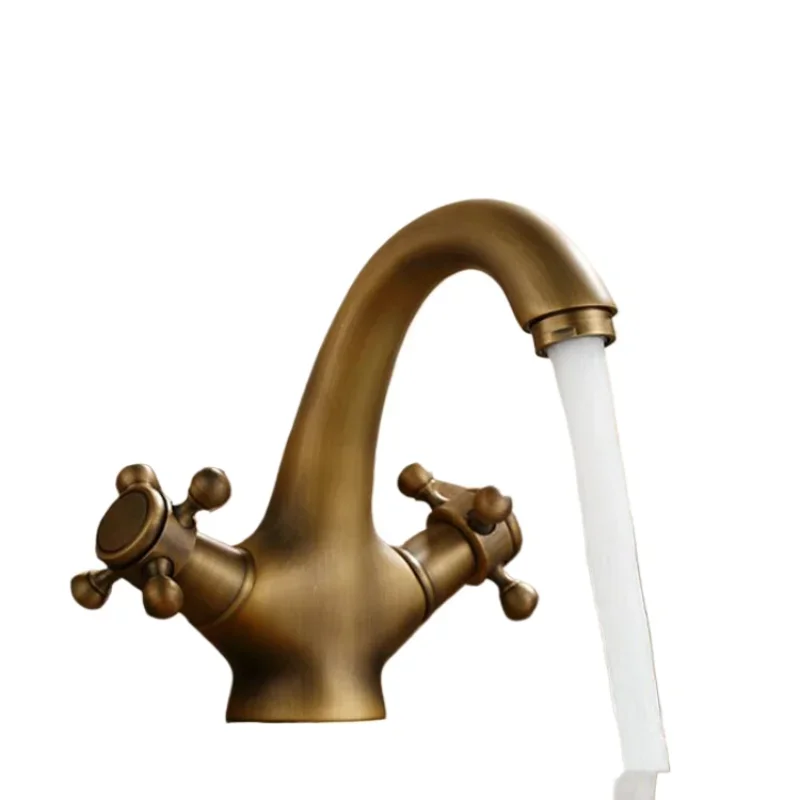 

Full double handle antique washbasin hot and cold faucet, sitting single hole washbasin basin mixing faucet