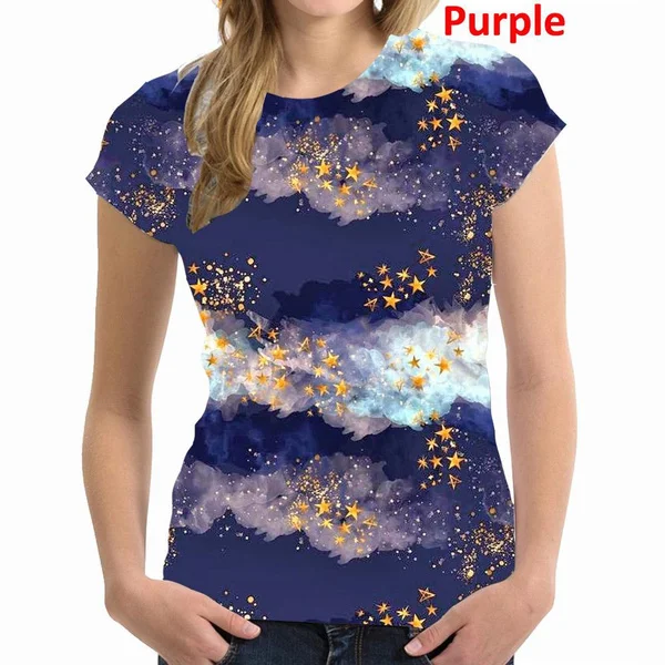 

Women's Fashion Star Print Slim T-shirt Summer Casual Round Neck Short Sleeve Shirts Tops