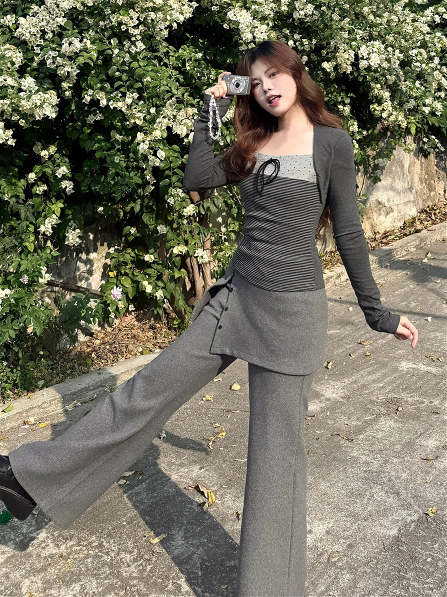 

Женские повседневные брюки с высокой талией, расклешенные, удлиненные, весенние, длинные в пол, драпированные, универсальные, свободного кроя