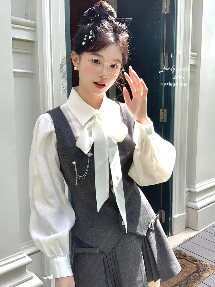 

Комплект из двух предметов: жилет и футболка с длинным рукавом на пуговицах, в стиле Old Money, женская одежда из полиэстера, Acaine 22 2000 95