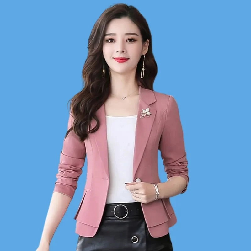 Blazer formal de botão único feminino, casaco curto de escritório, jaquetas monocromáticas, casaco fino, moda elegante, primavera, outono, novo, 2022