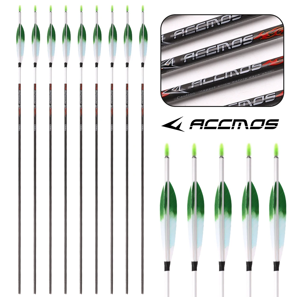 ID 6.2mm 6/12개입 양궁용 순수 카본 화살 스파인 200 250 300 400 500 600 700 800 샤프트 스티커 포함 5인치 그라데이션 깃털