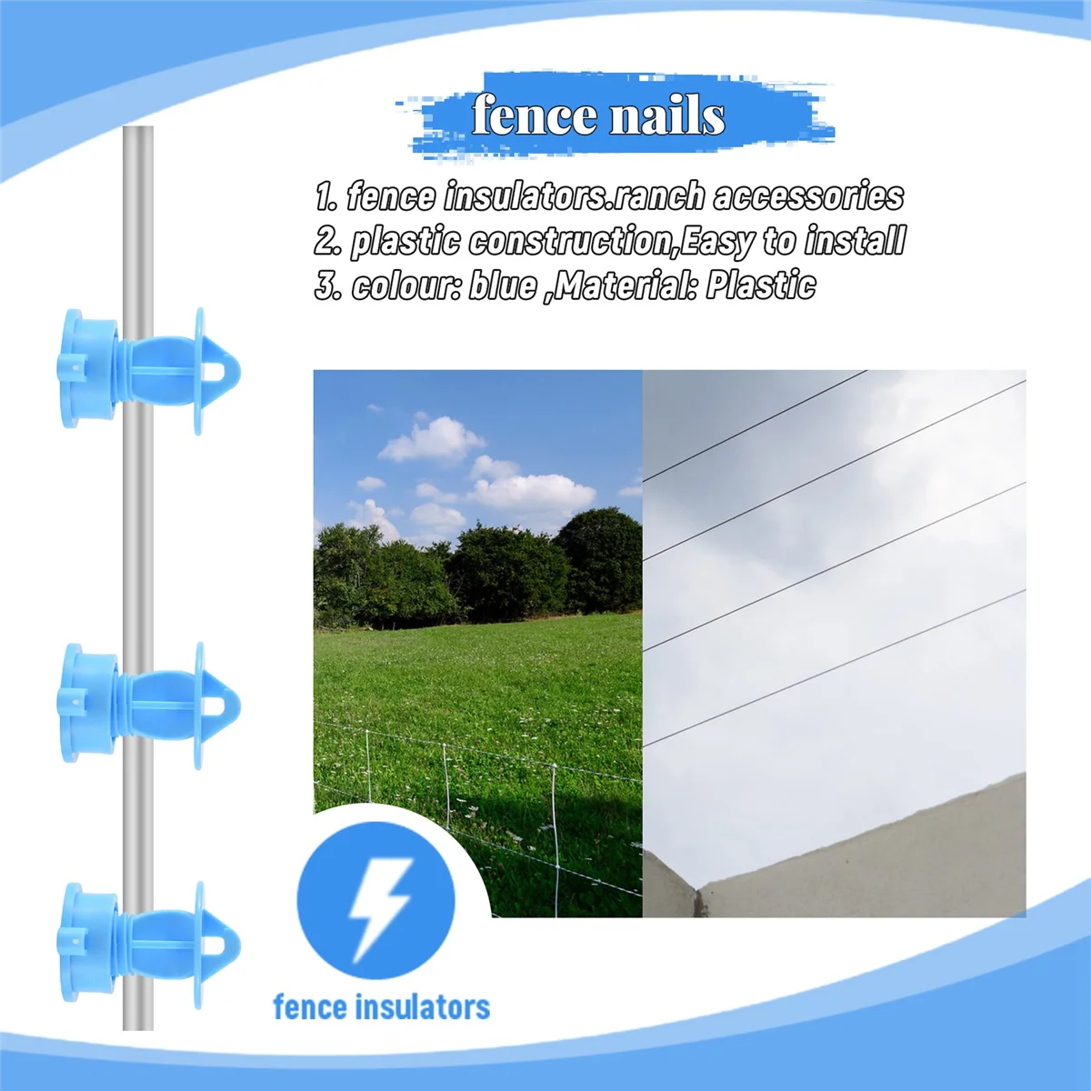 

100Pcs Electric Fence Wire Insulators Pulse Electronic Fencing Accessories Middle Pole Insulator LPY