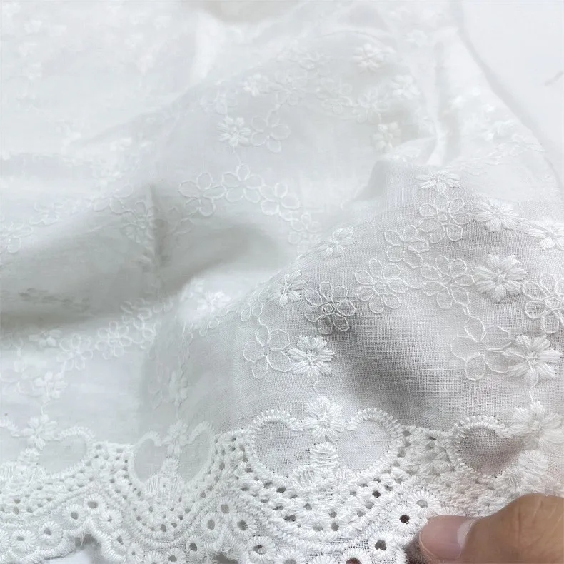Scalloped Edge Eyelet Floral Embroidery 100% Cotton Fabric Sewing Cloth Kids Dress Blouse Tablecloth Home Textile DIY Crafts