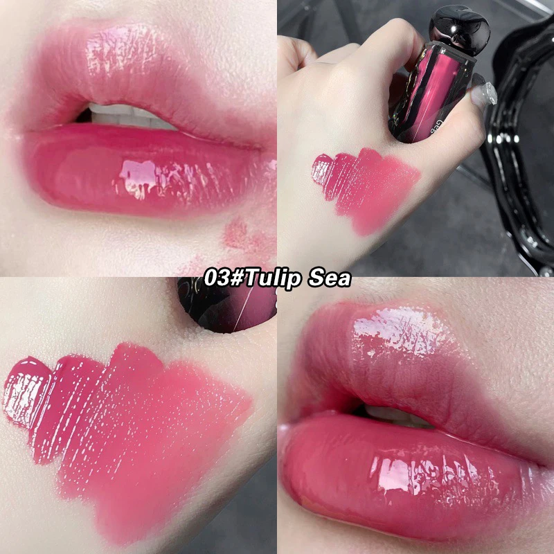 Brillo de labios naranja brillante al agua, barras de labios líquidas de gelatina de espejo rojo, hidratante transparente, tinte de labios duradero, cosméticos para manchas